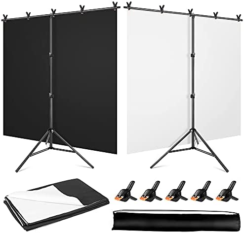 Black & White Backdrop Screen with Stand Kit 5×6.5ft for Photo or Video Studio