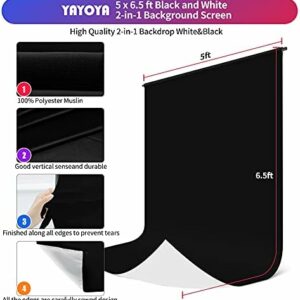 Black & White Backdrop Screen with Stand Kit 5×6.5ft for Photo or Video Studio