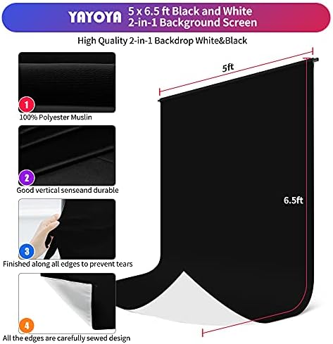 Black & White Backdrop Screen with Stand Kit 5×6.5ft for Photo or Video Studio