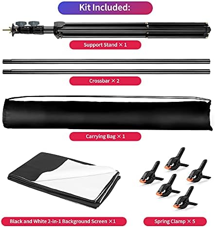 Black & White Backdrop Screen with Stand Kit 5×6.5ft for Photo or Video Studio