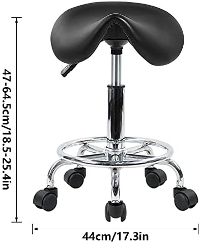 Saddle Stool with Foot Rest PU Leather Swivel Adjustable Rolling Stool (Black)