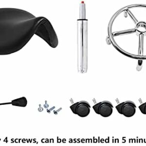 Saddle Stool with Foot Rest PU Leather Swivel Adjustable Rolling Stool (Black)