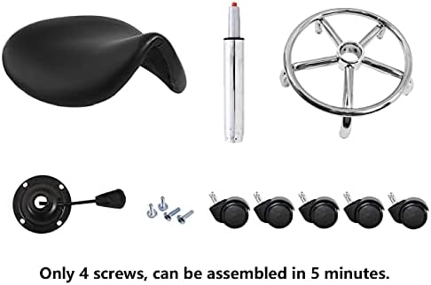 Saddle Stool with Foot Rest PU Leather Swivel Adjustable Rolling Stool (Black)