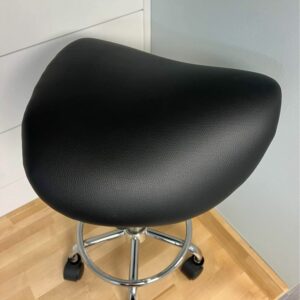 Saddle Stool with Foot Rest PU Leather Swivel Adjustable Rolling Stool (Black)