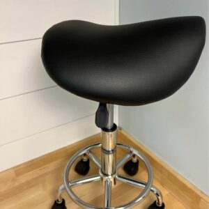 Saddle Stool with Foot Rest PU Leather Swivel Adjustable Rolling Stool (Black)