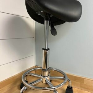 Saddle Stool with Foot Rest PU Leather Swivel Adjustable Rolling Stool (Black)