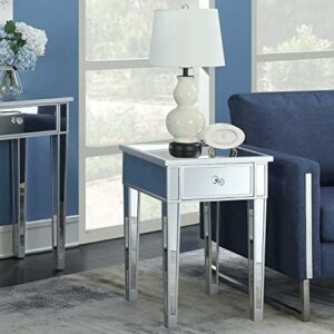 Gold Coast Mirrored End Table with Drawer – Silver / Mirror