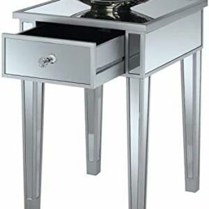 Gold Coast Mirrored End Table with Drawer – Silver / Mirror