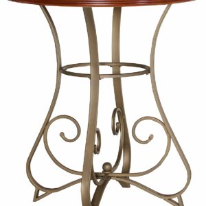 Powell 697-404 Hamilton Pub Table – Brushed Faux Medium Cherry Wood with Matte Pewter & Bronze Metal Legs