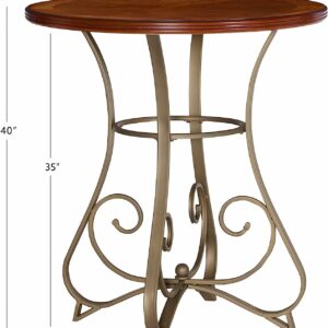 Powell 697-404 Hamilton Pub Table – Brushed Faux Medium Cherry Wood with Matte Pewter & Bronze Metal Legs
