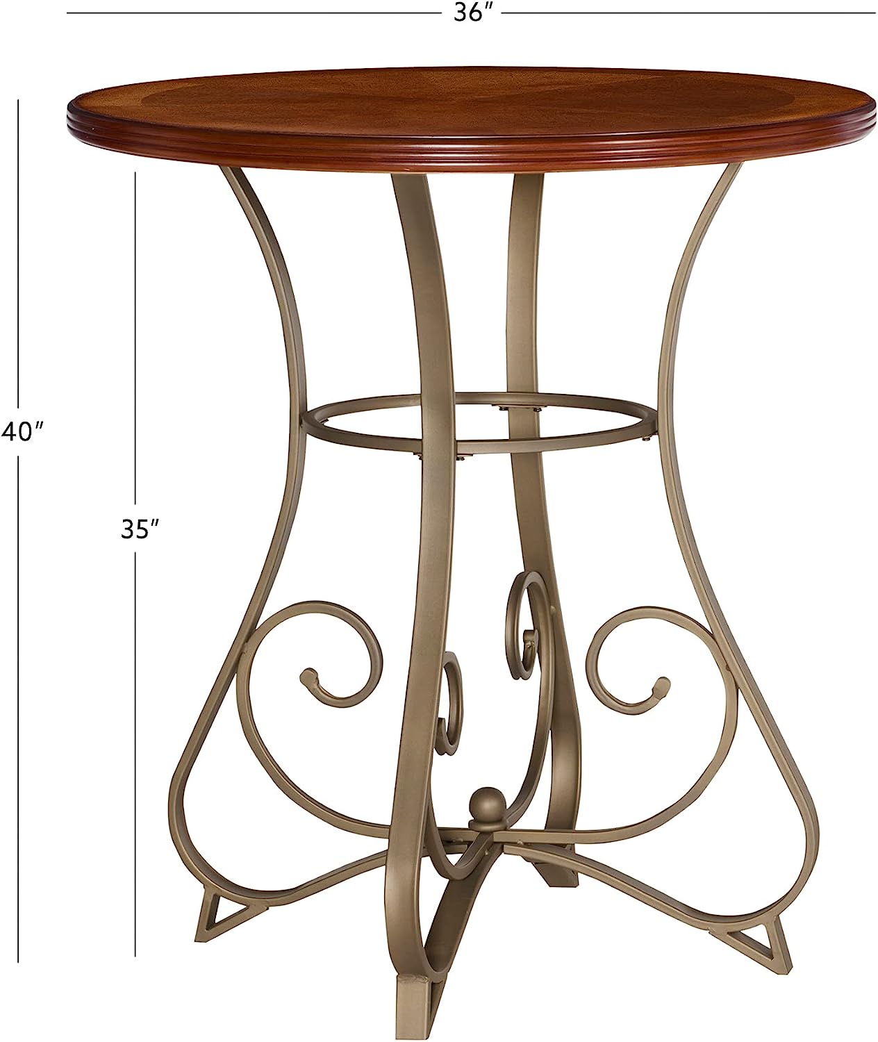 Powell 697-404 Hamilton Pub Table – Brushed Faux Medium Cherry Wood with Matte Pewter & Bronze Metal Legs