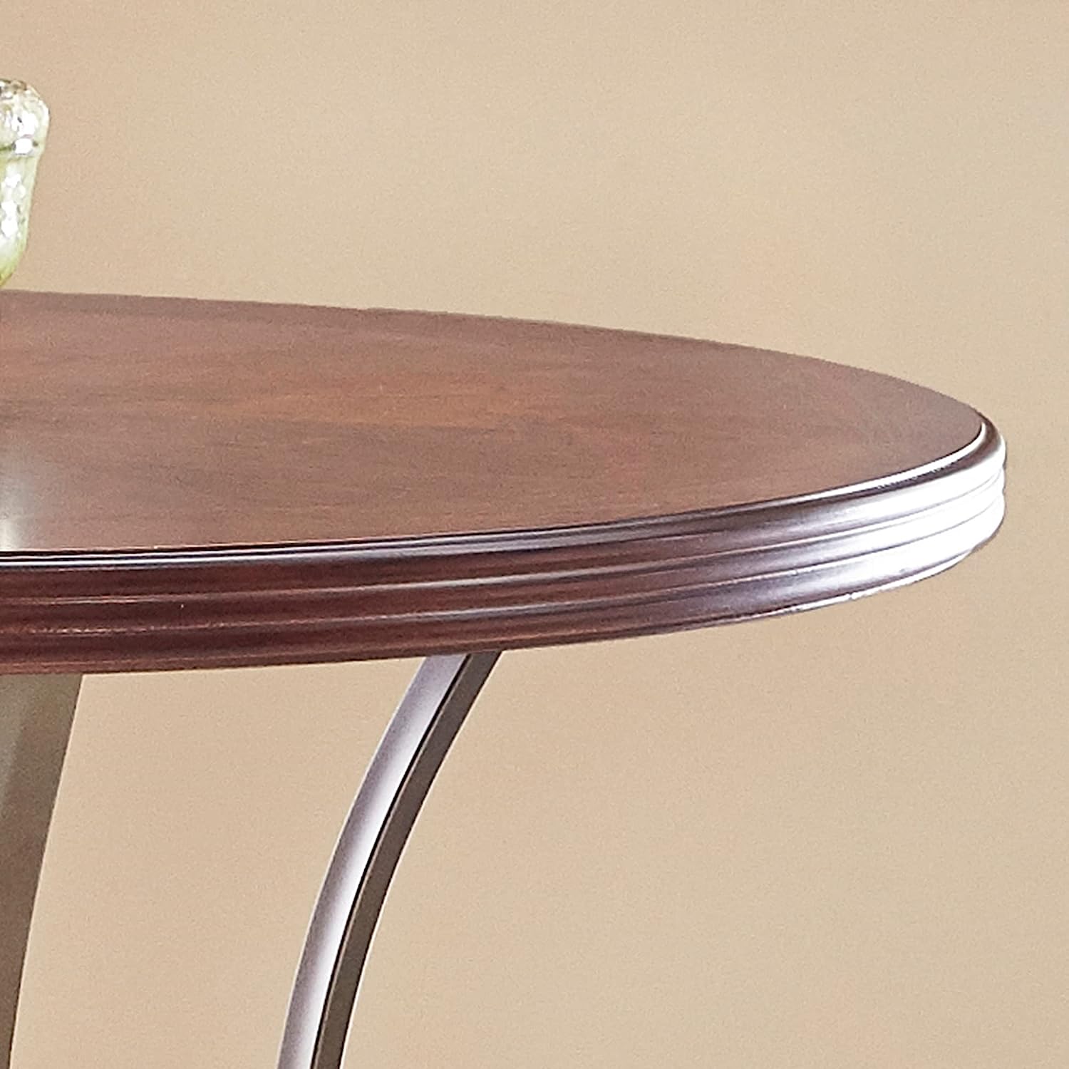 Powell 697-404 Hamilton Pub Table – Brushed Faux Medium Cherry Wood with Matte Pewter & Bronze Metal Legs