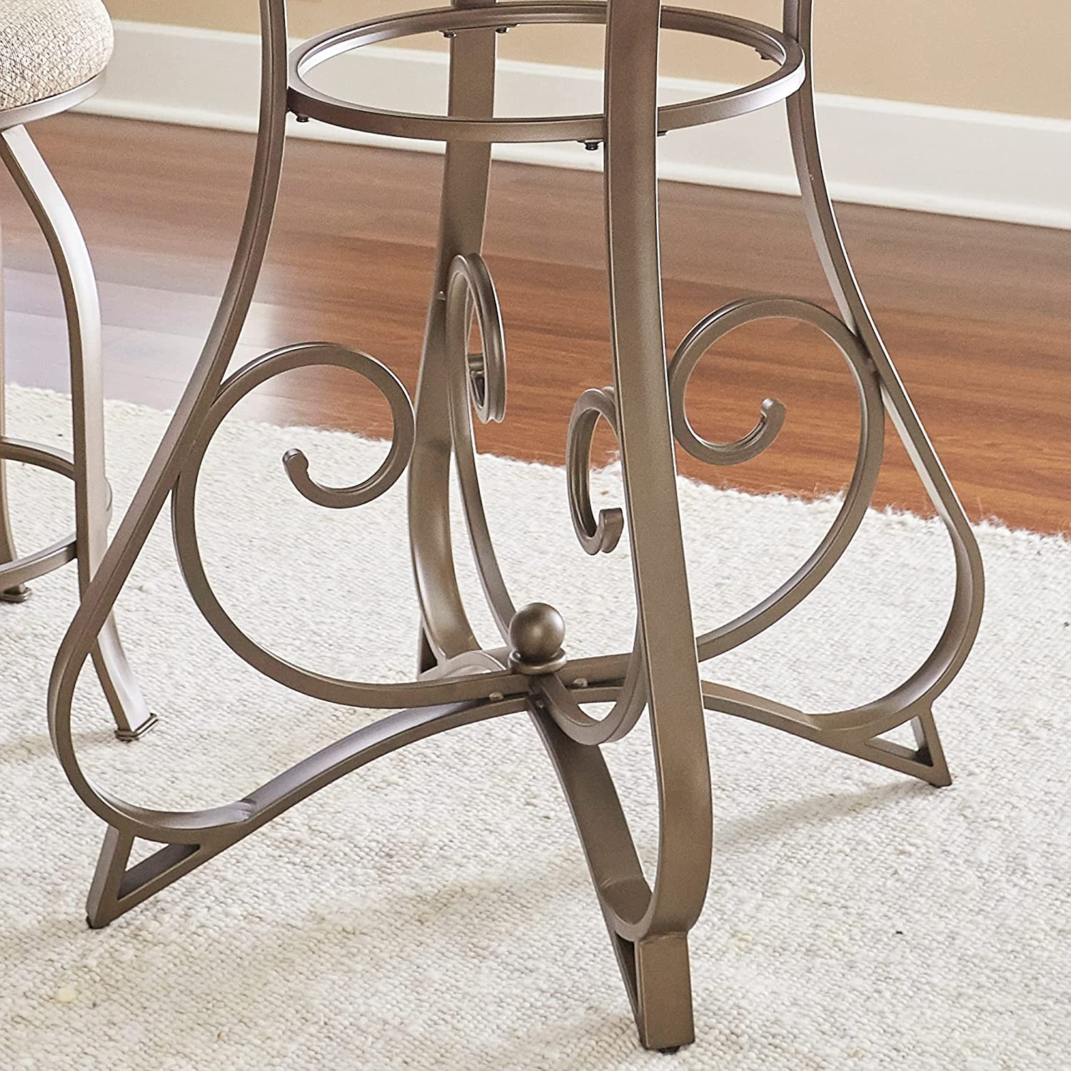 Powell 697-404 Hamilton Pub Table – Brushed Faux Medium Cherry Wood with Matte Pewter & Bronze Metal Legs
