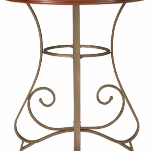 Powell 697-404 Hamilton Pub Table – Brushed Faux Medium Cherry Wood with Matte Pewter & Bronze Metal Legs