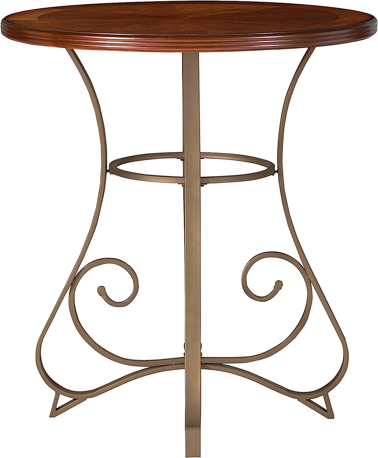 Powell 697-404 Hamilton Pub Table – Brushed Faux Medium Cherry Wood with Matte Pewter & Bronze Metal Legs