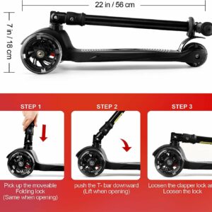 Kick Scooter for Kids 3 Wheels Folding Ages 3-12 Years Old Toddler with Three LED Light Wheels