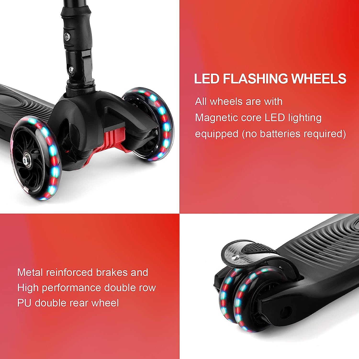 Kick Scooter for Kids 3 Wheels Folding Ages 3-12 Years Old Toddler with Three LED Light Wheels