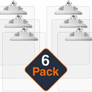 Plastic Transparent Clipboards (Set of 6) Multi Pack Clipboard – Holds 100 Sheets