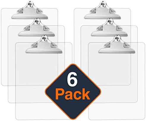 Plastic Transparent Clipboards (Set of 6) Multi Pack Clipboard – Holds 100 Sheets