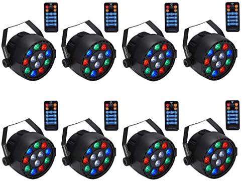 Party / Stage Lights with 12 LED – RGBW Mixed Effect Uplights with Remote Sound Activated – 8 Pack