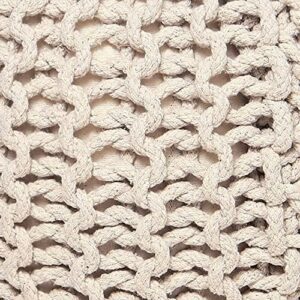 Round Pouf Ottoman – Cable Knitted Boho Poof – 100% Cotton Pouf (19″ x 19″ x 14″) – Ivory