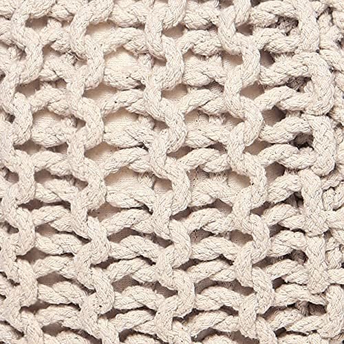 Round Pouf Ottoman – Cable Knitted Boho Poof – 100% Cotton Pouf (19″ x 19″ x 14″) – Ivory
