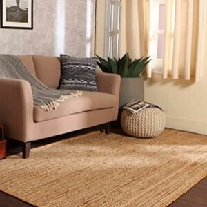 Round Pouf Ottoman – Cable Knitted Boho Poof – 100% Cotton Pouf (19″ x 19″ x 14″) – Ivory