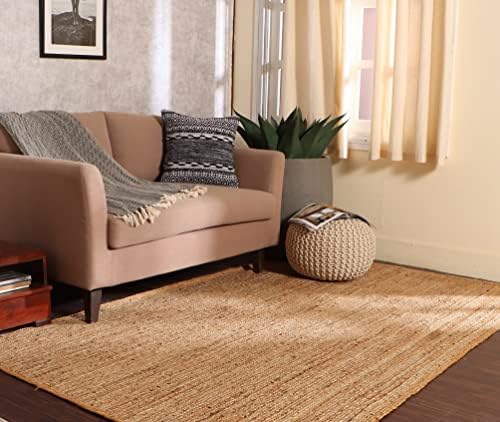 Round Pouf Ottoman – Cable Knitted Boho Poof – 100% Cotton Pouf (19″ x 19″ x 14″) – Ivory