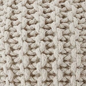 Round Pouf Ottoman – Cable Knitted Boho Poof – 100% Cotton Pouf (19″ x 19″ x 14″) – Ivory