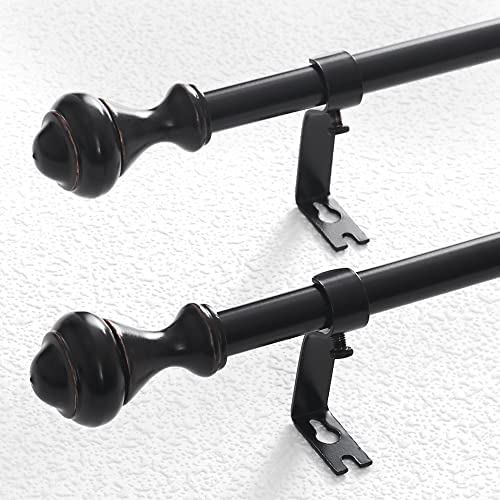 Small Curtain Rods (2 Pack) for Windows 28 to 48 inch – Adjustable Decorative 5/8 inch Diameter – Matte Black Copper