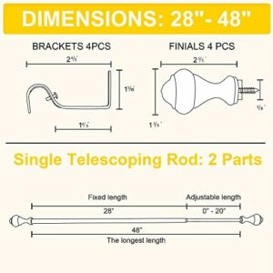 Small Curtain Rods (2 Pack) for Windows 28 to 48 inch – Adjustable Decorative 5/8 inch Diameter – Matte Black Copper
