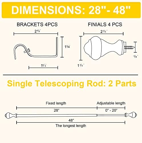 Small Curtain Rods (2 Pack) for Windows 28 to 48 inch – Adjustable Decorative 5/8 inch Diameter – Matte Black Copper