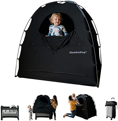SlumberPod Portable Sleep Pod Baby Blackout Canopy Crib Cover – Sleeping Space for Age 4 Months and Up – Black/Grey