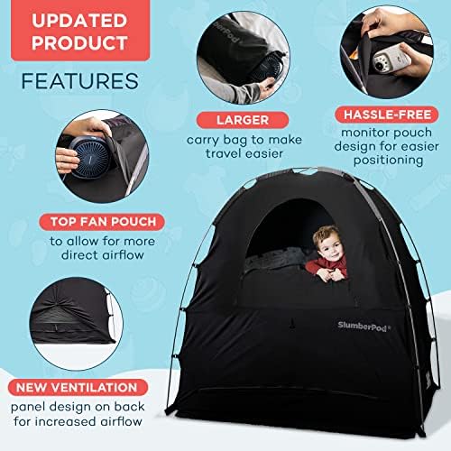 SlumberPod Portable Sleep Pod Baby Blackout Canopy Crib Cover – Sleeping Space for Age 4 Months and Up – Black/Grey