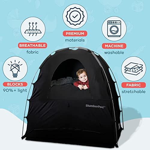 SlumberPod Portable Sleep Pod Baby Blackout Canopy Crib Cover – Sleeping Space for Age 4 Months and Up – Black/Grey