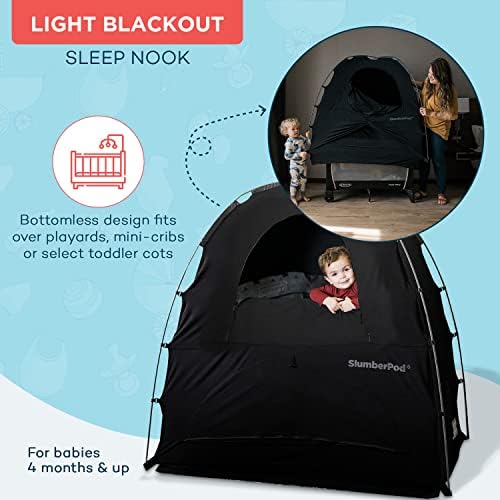 SlumberPod Portable Sleep Pod Baby Blackout Canopy Crib Cover – Sleeping Space for Age 4 Months and Up – Black/Grey