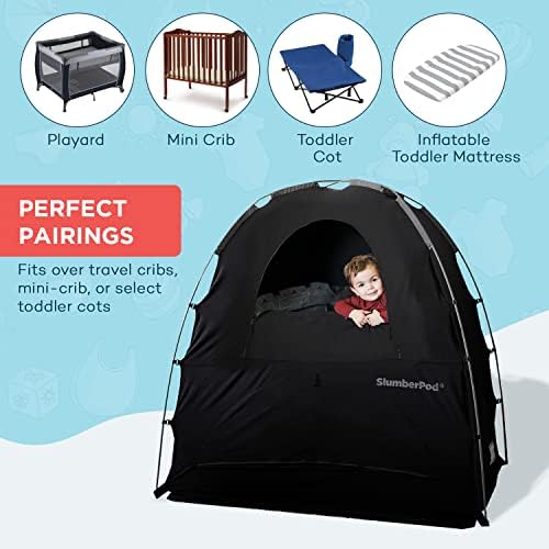 SlumberPod Portable Sleep Pod Baby Blackout Canopy Crib Cover – Sleeping Space for Age 4 Months and Up – Black/Grey