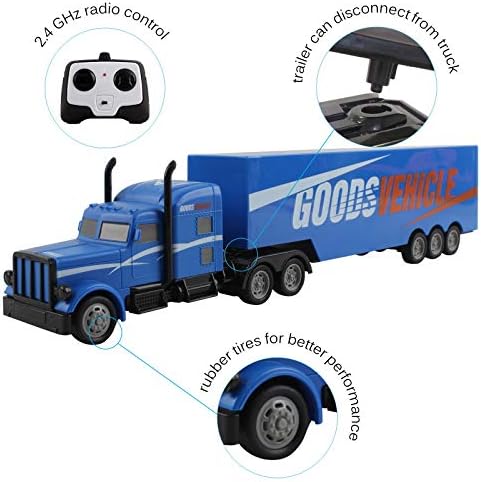 RC Semi Truck and Trailer 18″ 2.4Ghz 1:16 Scale Rechargeable Battery Remote Control Tractor Tanker Hauler Car – Blue RC Semi Truck and Trailer 18″ 2.4Ghz 1:16 Scale Rechargeable Battery Remote Control Tractor Tanker Hauler Car – Blue