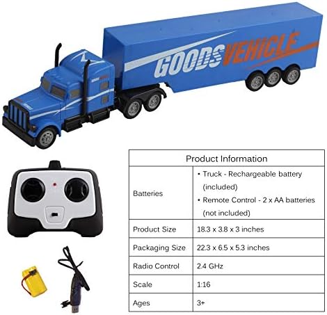 RC Semi Truck and Trailer 18″ 2.4Ghz 1:16 Scale Rechargeable Battery Remote Control Tractor Tanker Hauler Car – Blue RC Semi Truck and Trailer 18″ 2.4Ghz 1:16 Scale Rechargeable Battery Remote Control Tractor Tanker Hauler Car – Blue