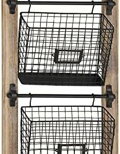 Deco 79 Wood Rectangle Magazine Rack Holder with Suspended Baskets