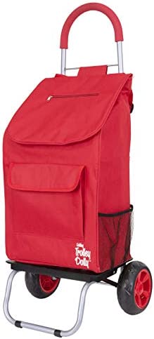 Trolley Dolly Red Foldable Shopping Cart for Groceries with Wheels and Removable Bag
