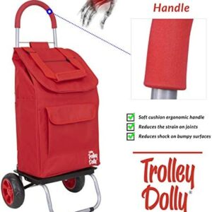 Trolley Dolly Red Foldable Shopping Cart for Groceries with Wheels and Removable Bag