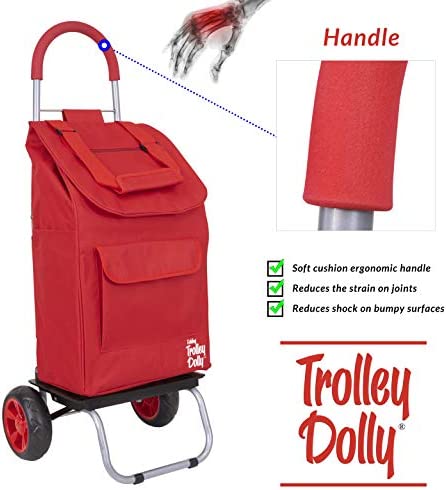 Trolley Dolly Red Foldable Shopping Cart for Groceries with Wheels and Removable Bag