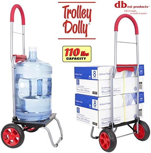 Trolley Dolly Red Foldable Shopping Cart for Groceries with Wheels and Removable Bag