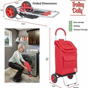 Trolley Dolly Red Foldable Shopping Cart for Groceries with Wheels and Removable Bag