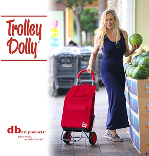 Trolley Dolly Red Foldable Shopping Cart for Groceries with Wheels and Removable Bag
