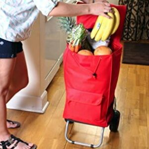 Trolley Dolly Red Foldable Shopping Cart for Groceries with Wheels and Removable Bag
