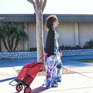 Trolley Dolly Red Foldable Shopping Cart for Groceries with Wheels and Removable Bag