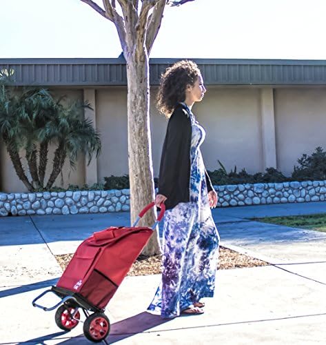 Trolley Dolly Red Foldable Shopping Cart for Groceries with Wheels and Removable Bag