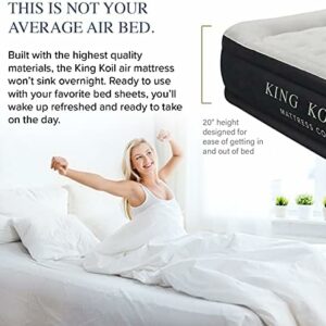 King Koil Luxury Air Mattress Queen with Built-in Pump for Home – 20” Queen Size Inflatable Airbed / Blow Up Mattress